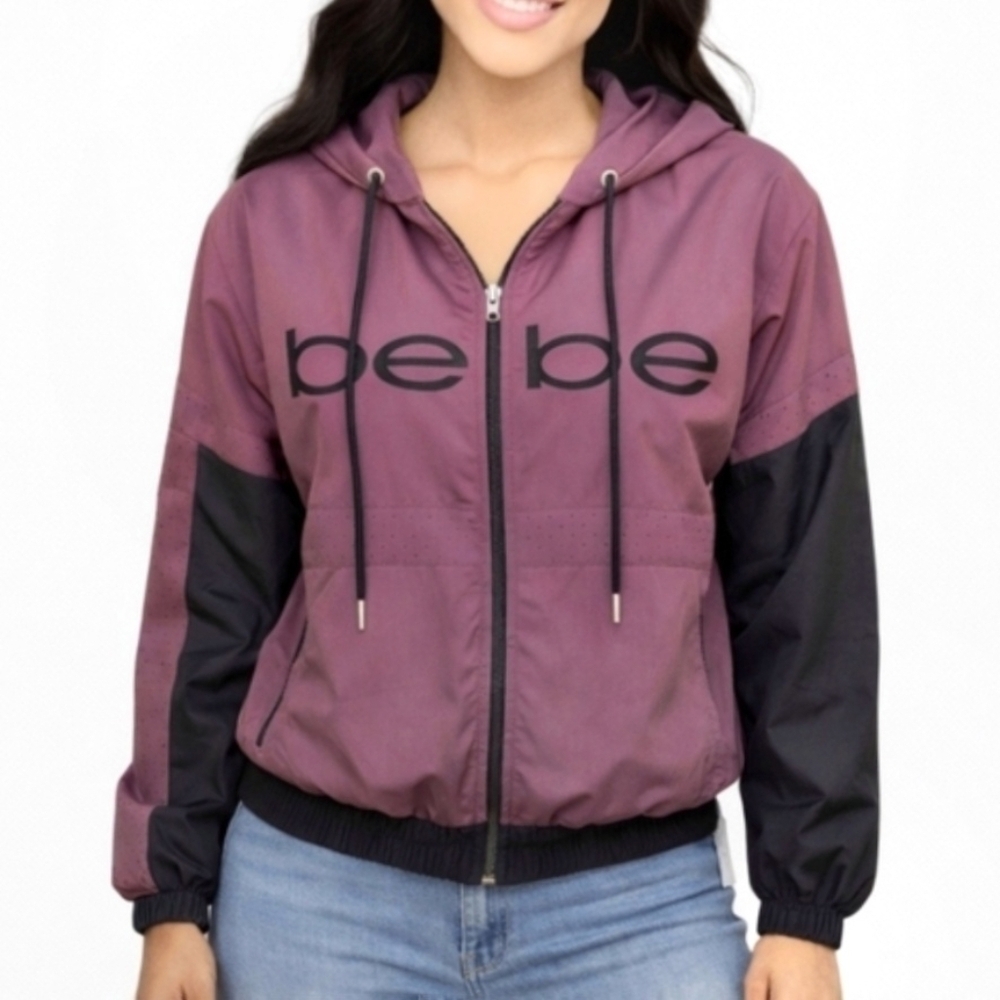 bebe Sport Windbreaker Full Zip Antique Rose Color Hood Activewear Y2K Small